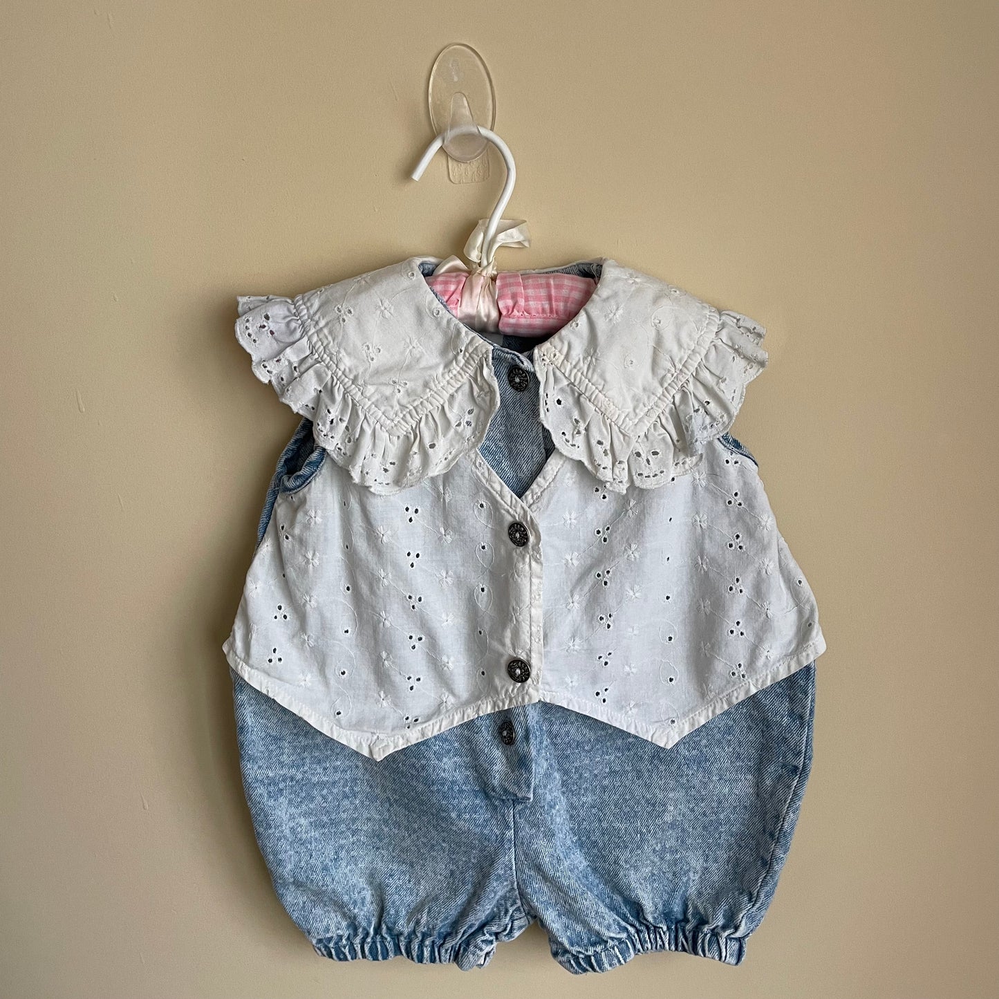 Vintage 90s Primary Acid Wash Denim & Eyelet Bubble - Size 24 Mos