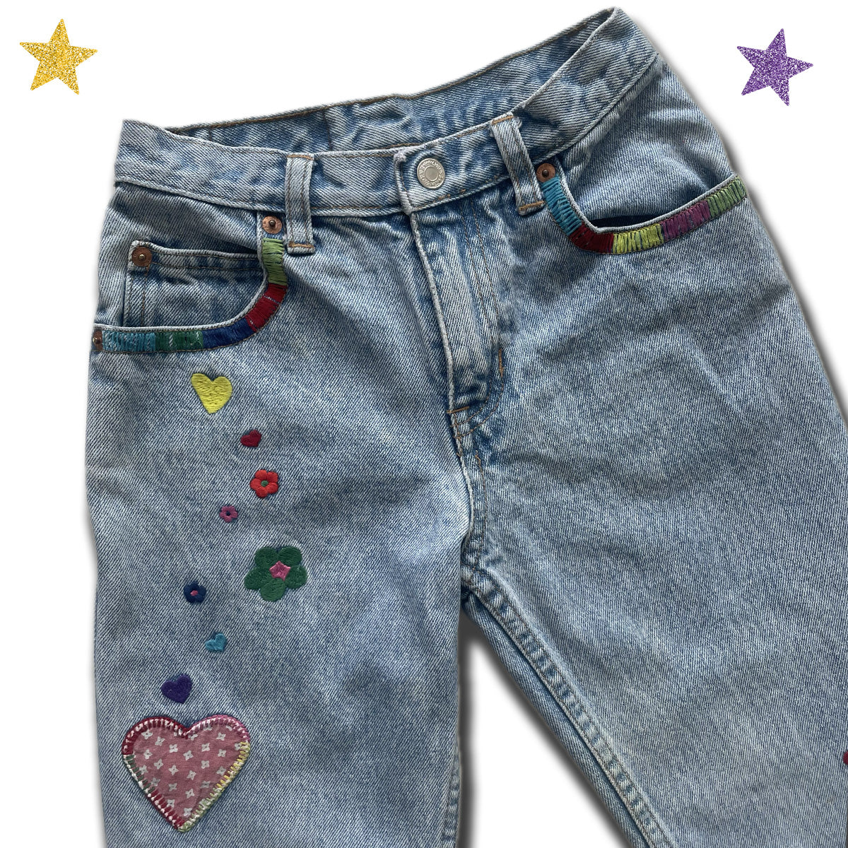 Vintage 90s Gap Kids Embroidered Straight Leg Jeans - Size 6