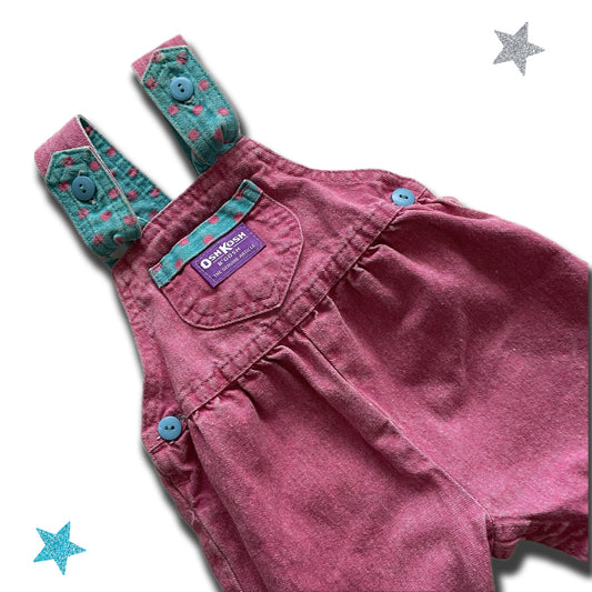 Vintage 90s Oshkosh B’Gosh Teal/Pink Overalls - Size 12 Mos