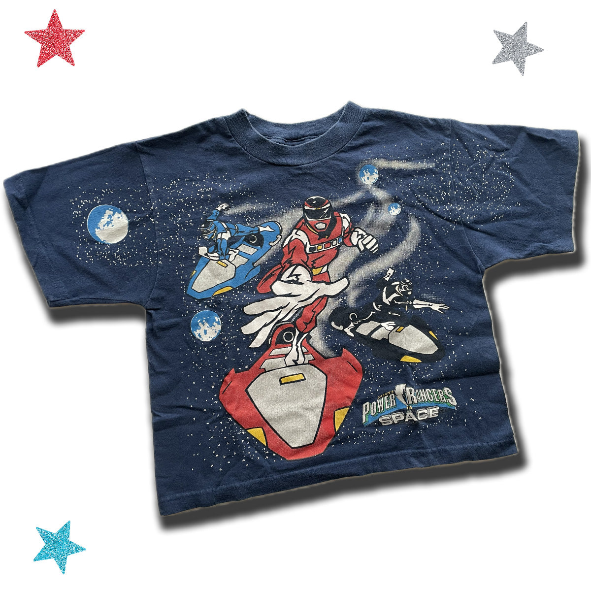 Vintage 90s Saban’s Power Rangers in Space All Over Print Graphic Tee - Size Med (5-6)