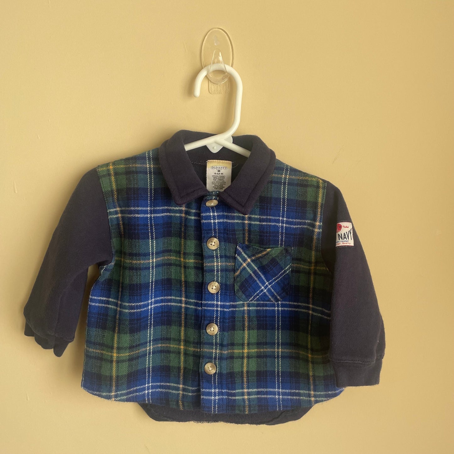 Vintage Old Navy Navy & Green Flannel Swing Jacket - Size 6-12 Mos