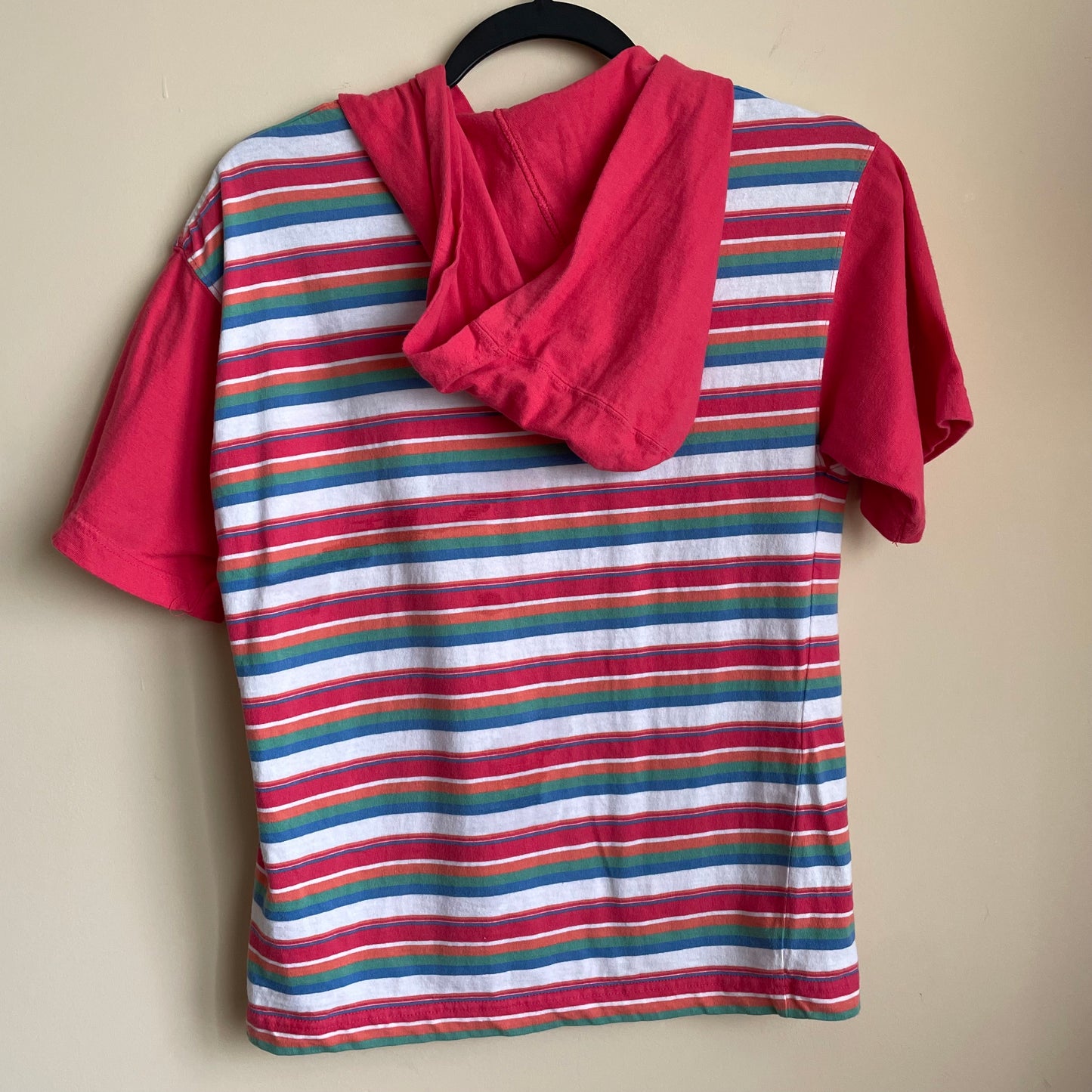 Vintage 90s/Y2K Gap Kids Striped Short Sleeve Hooded Shirt - Size XL