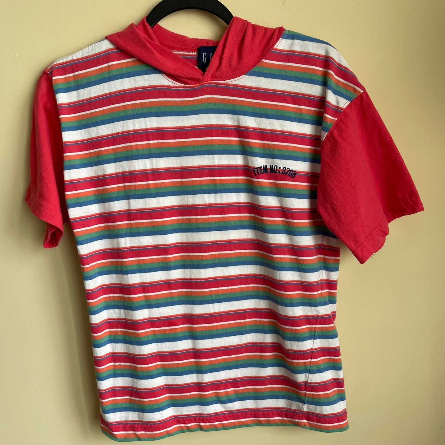 Vintage 90s/Y2K Gap Kids Striped Short Sleeve Hooded Shirt - Size XL