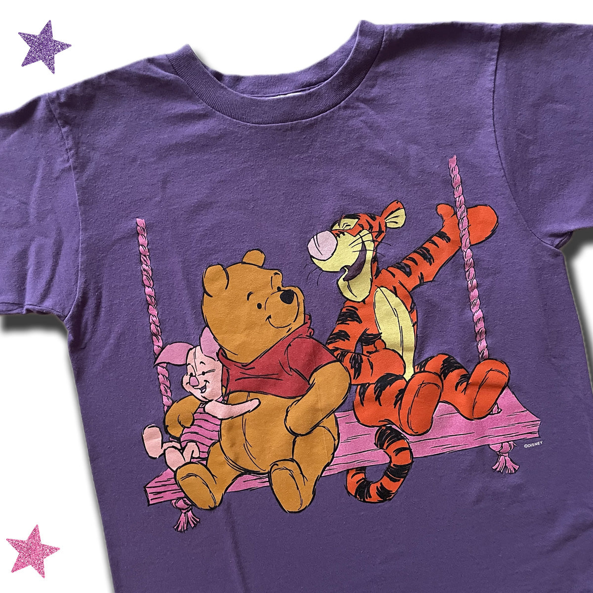 Vintage 90s Winnie the Pooh AOP Purple T-Shirt with Tigger and Piglet - Size Med